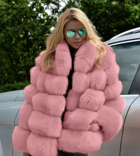 Elegant Mid Length Faux Fur Coat