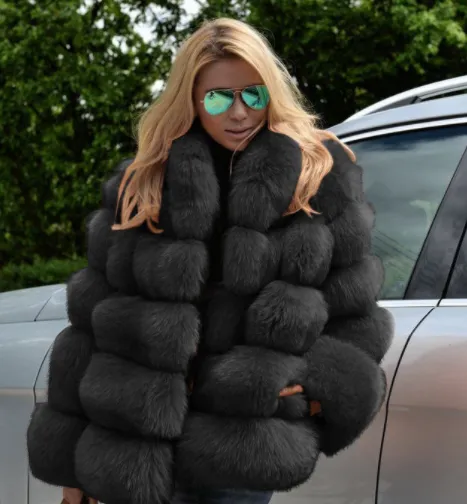 Elegant Mid Length Faux Fur Coat