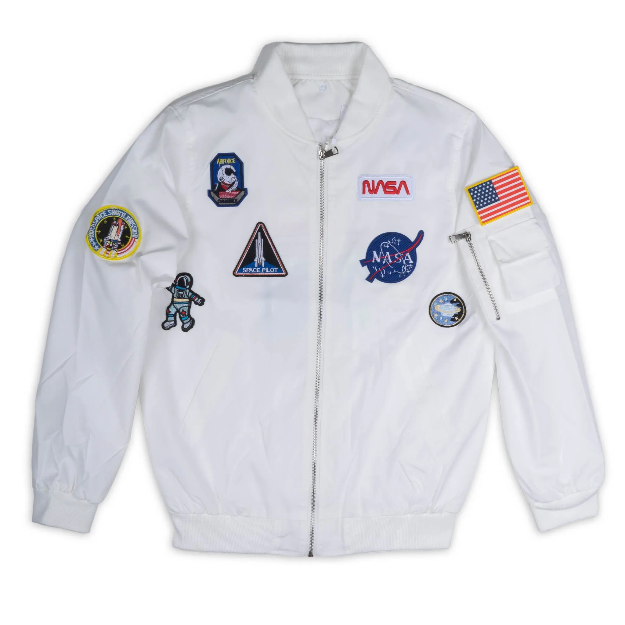 NASA ZIP-UP BOMBER  JACKET WHITE - NASA001