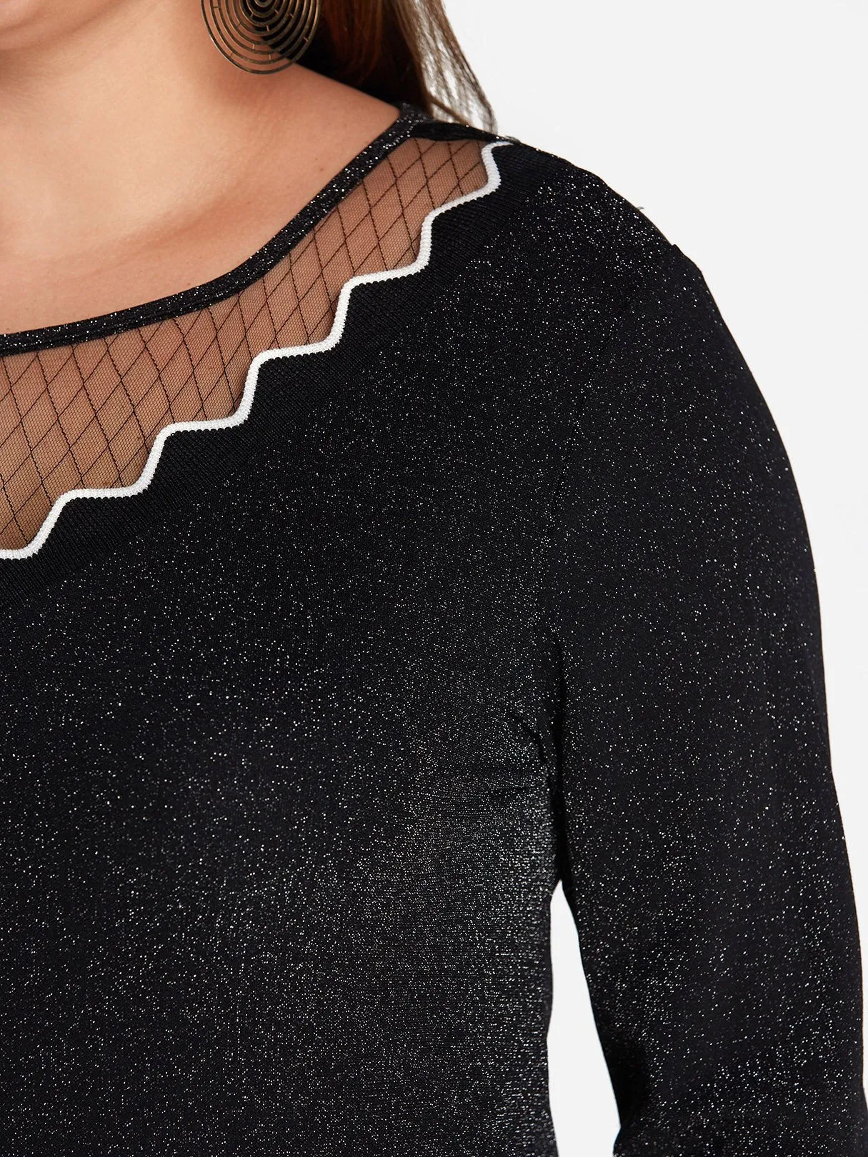 OEM ODM Round Neck Plain Long Sleeve Black Plus Size Tops