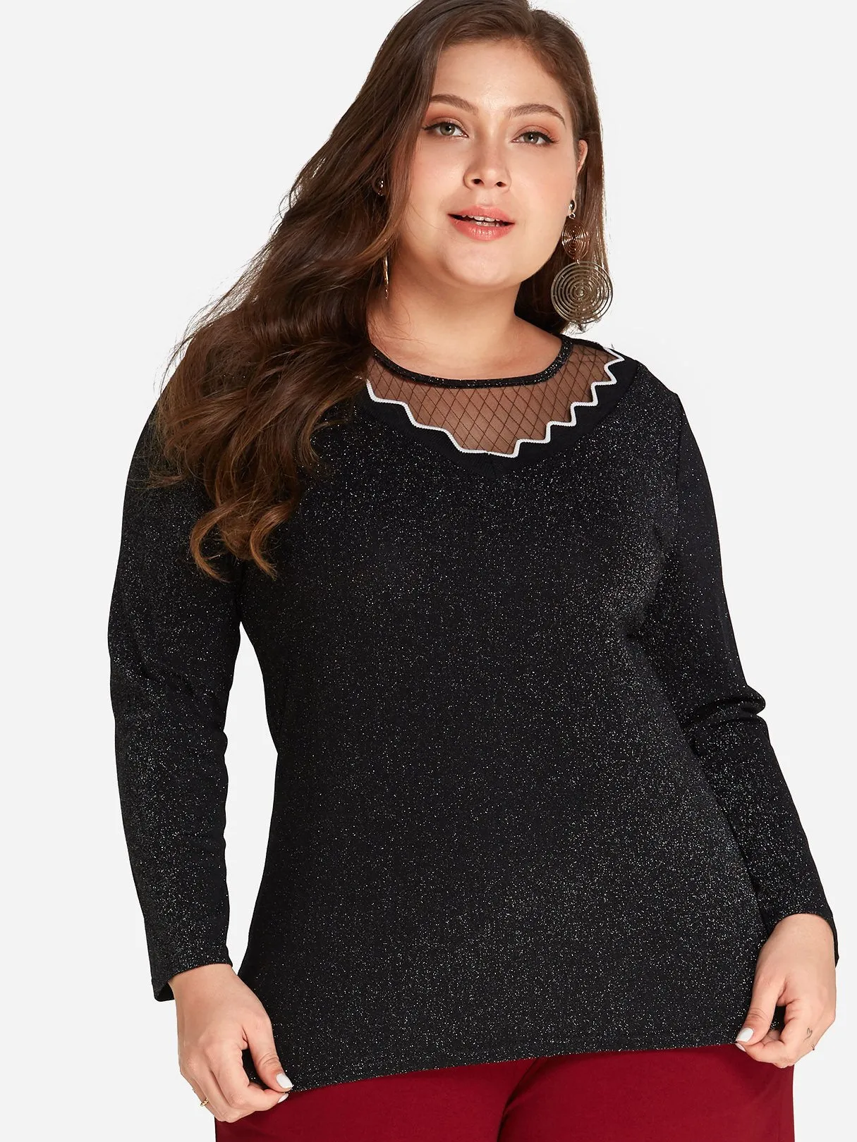 OEM ODM Round Neck Plain Long Sleeve Black Plus Size Tops