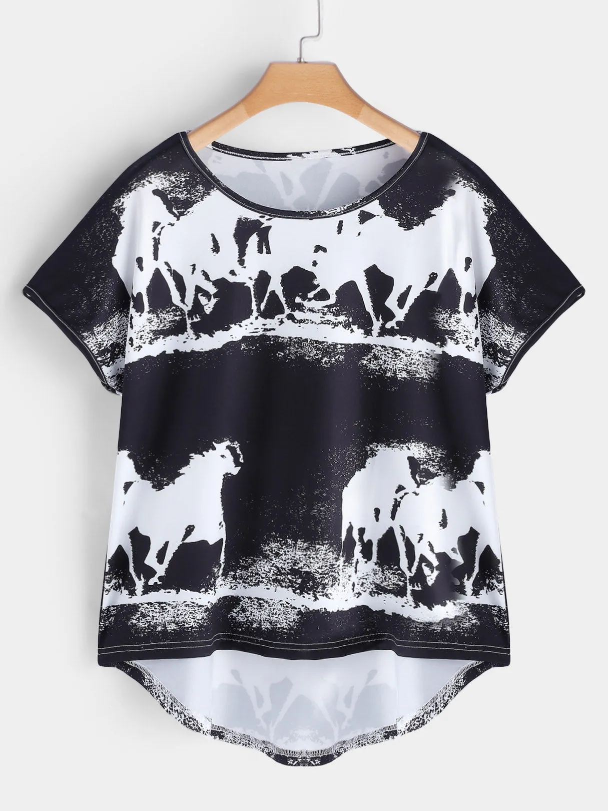 OEM ODM Round Neck Short Sleeve Curved Hem Plus Size Tops
