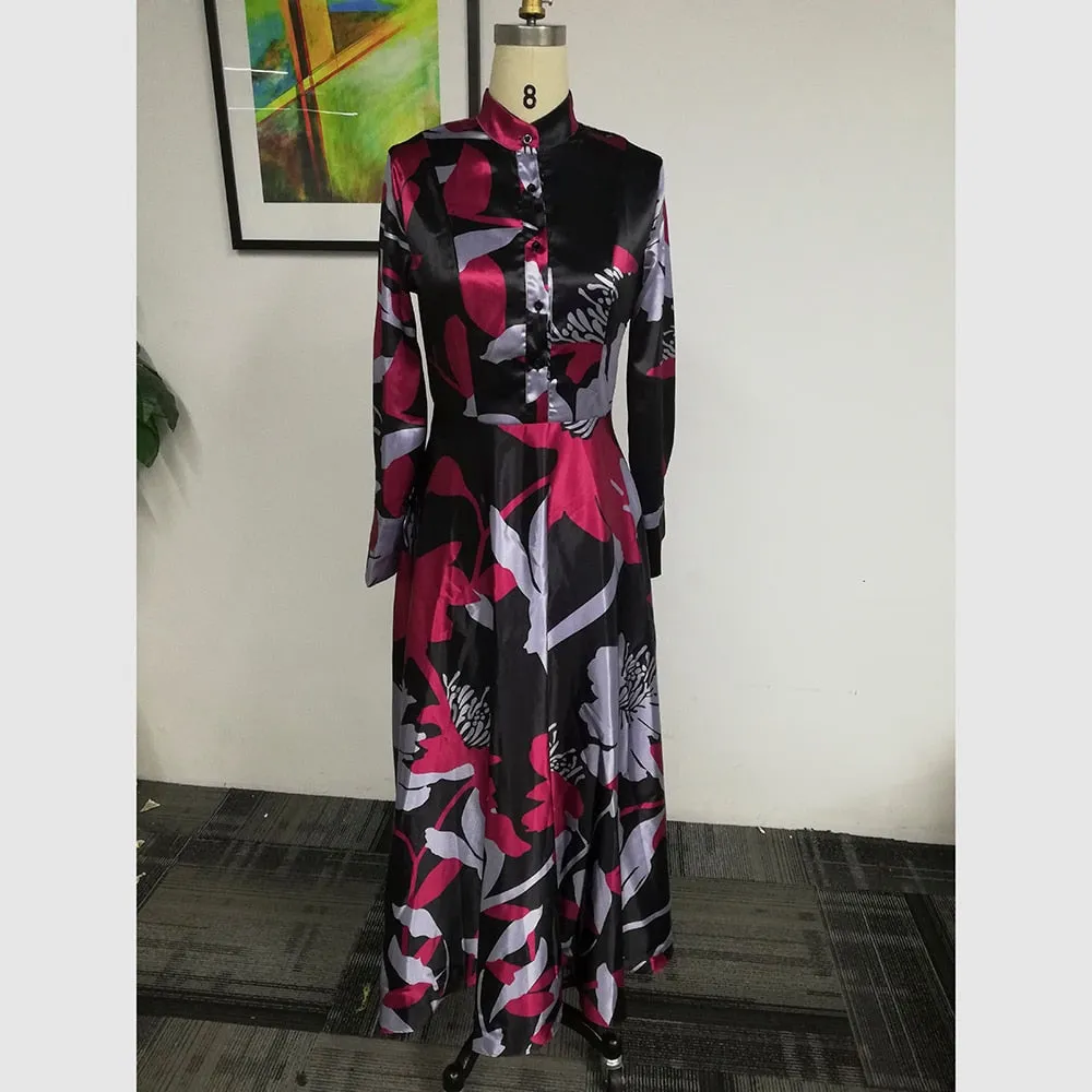 Vintage Floral Long Sleeve Elegant Dress