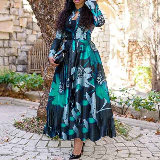 Vintage Floral Long Sleeve Elegant Dress