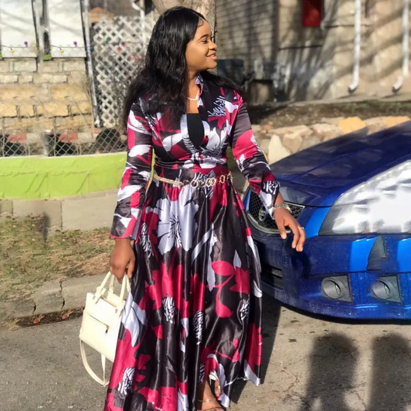 Vintage Floral Long Sleeve Elegant Dress